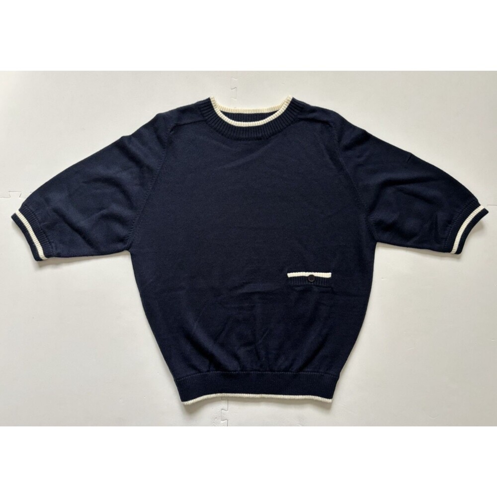 Vtg Bay Club 80s 90s Women's Sweater Nautical Old Money - Size M Petite Navy